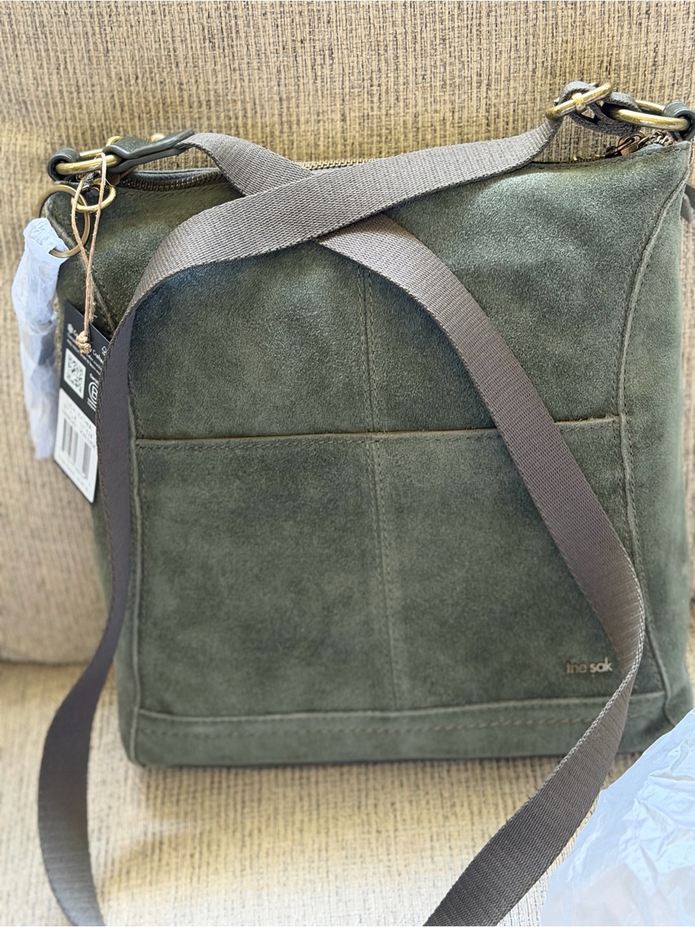 Suede Crossbody Shoulder Bag - Olive Green - Picture 10 of 13